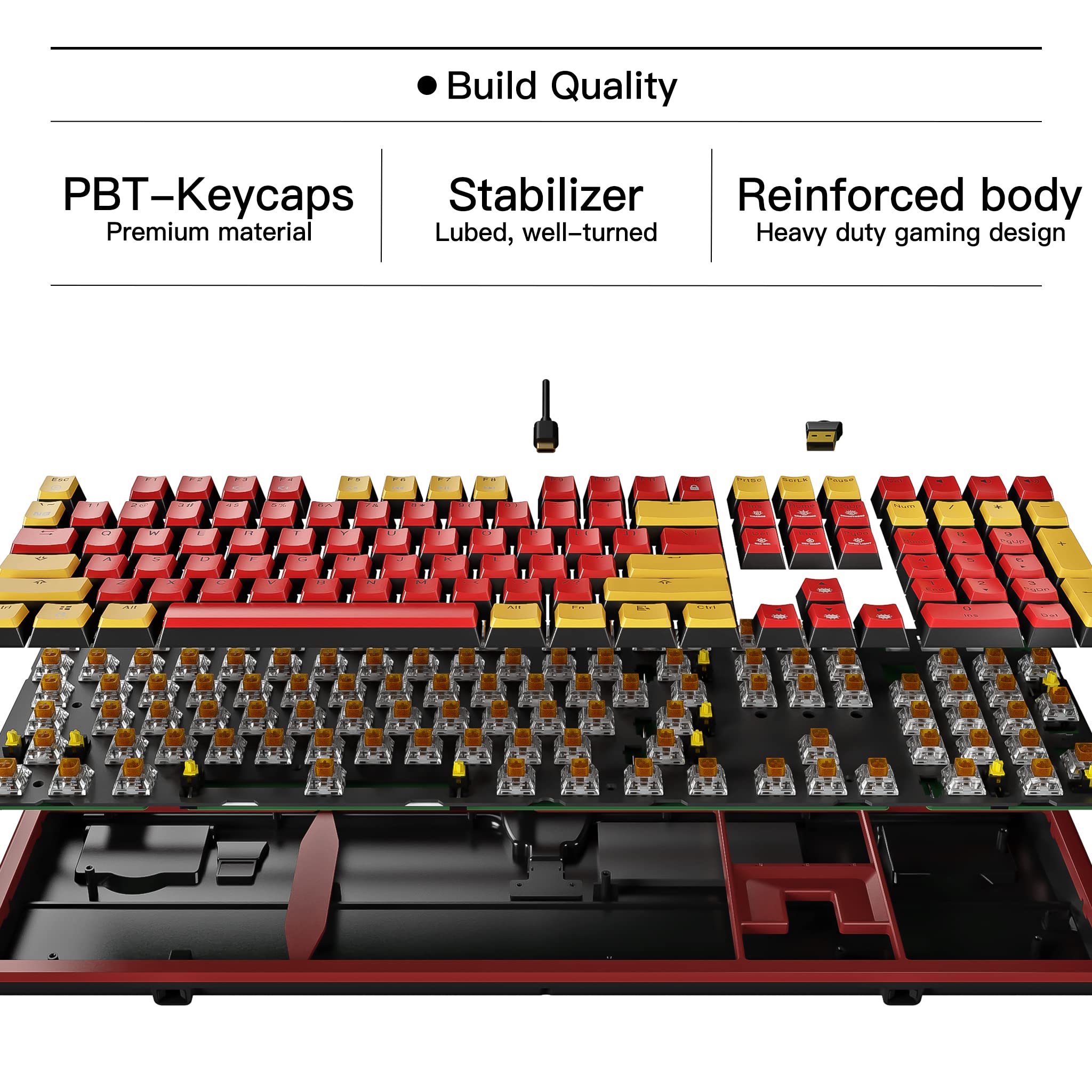 Hexgears X5 Wireless Mechanical Keyboard with Kaihl Box Switch-Quicksand Gold, Ironman Computer Keyboard for Gaming, Typing, Ergonomic 108-key Typewriter Keyboard with Wrist Rest