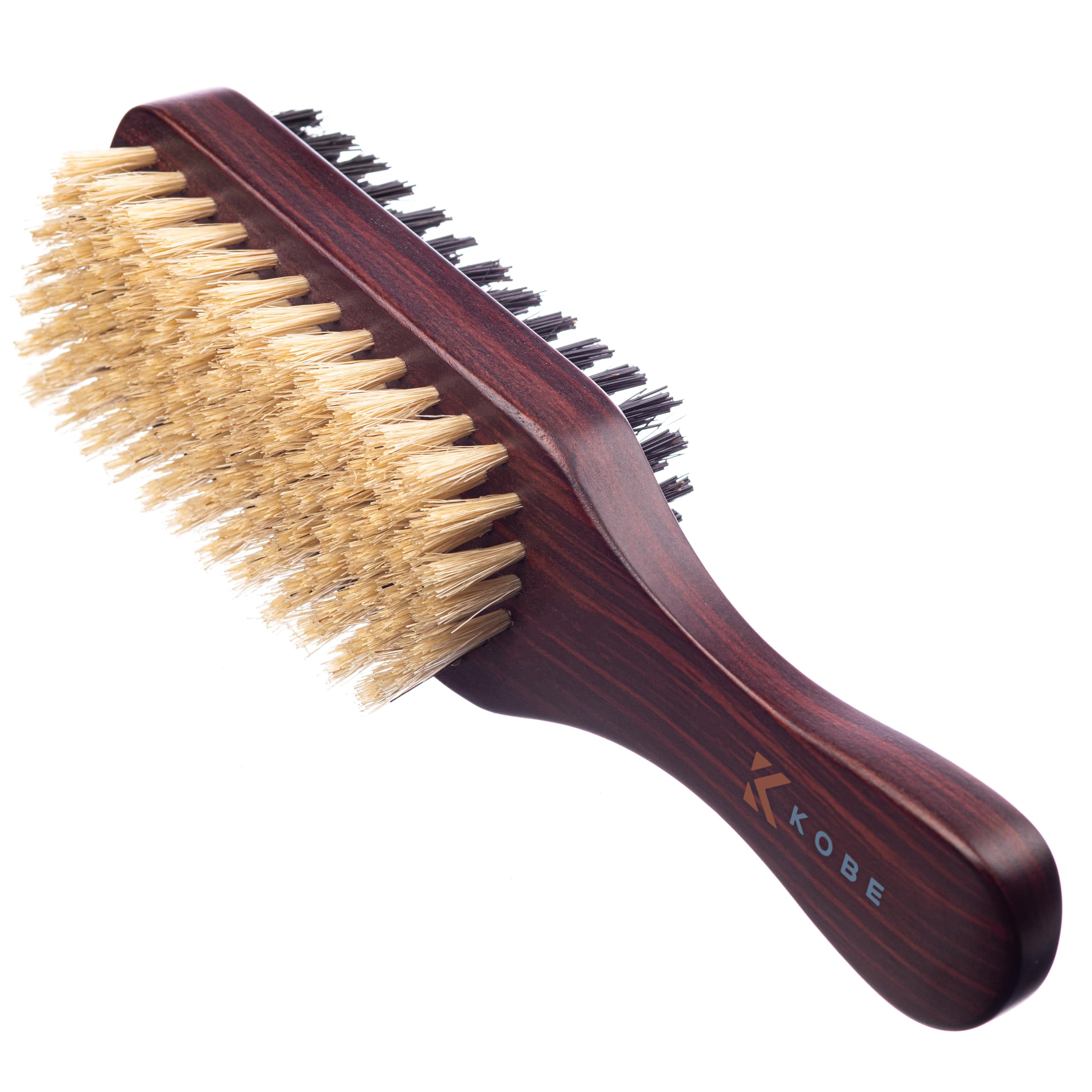 Kobe Professional Kane Double Sided Beard Brush/Hairbrush - 100% Boar Bristle Hair Brush - Dark Wood Body - Works Well With Beard Oils - For Men & Women