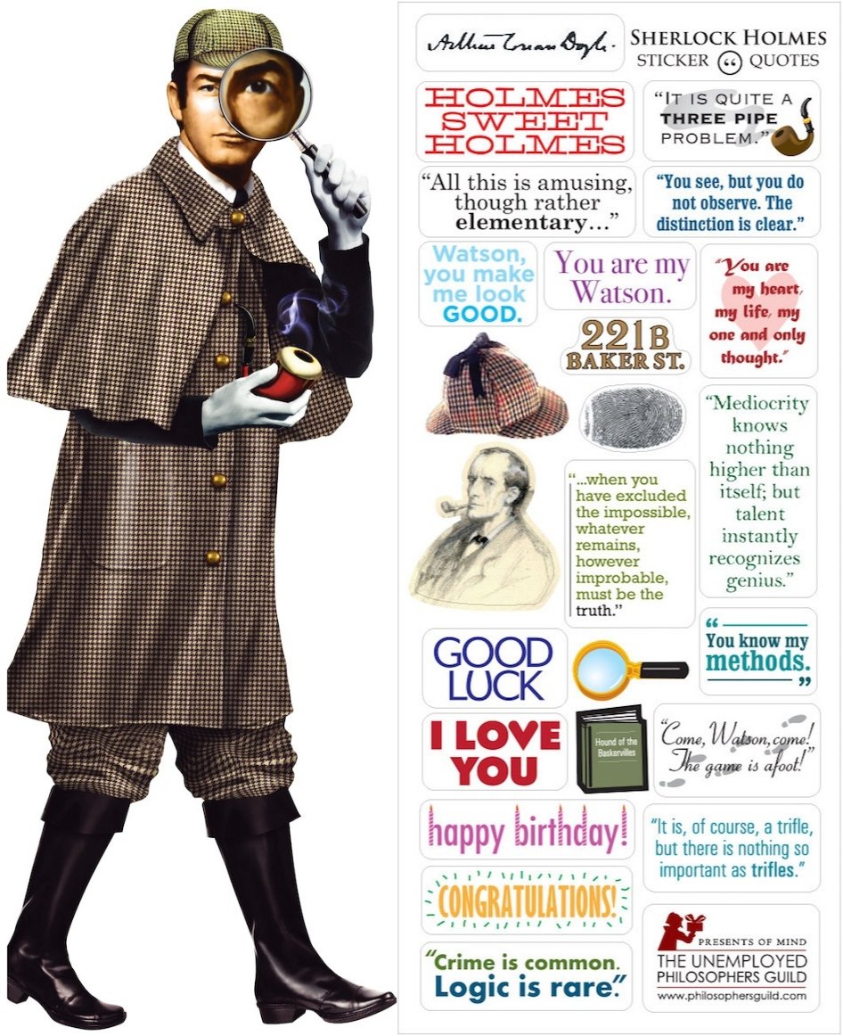 Sherlock Holmes Quotable Notable - Die Cut Silhouette Greeting Card and Sticker Sheet