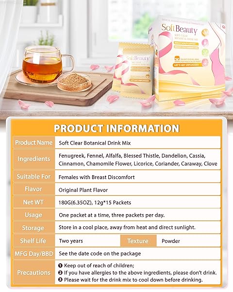 SOFTBEAUTY CLOGGED MILK DUCT RELIEF FENUGREEK DRINK MIX, PMS RELIEF SUPPORT SUPPLEMENT FOR WOMEN, MASTITIS RELIEF, BREAST ENGORGEMENT & TENDERNESS RELIEF, SOFTEN LUMPS, PMS TEA FOR FIBROCYSTIC CHANGES