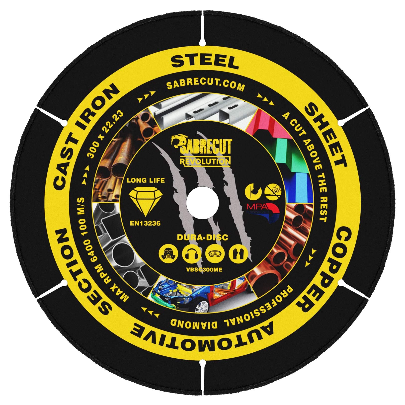 1 x SabreCut VBSC300ME 300mm (12 inch) x 22.23mm Bore Vacuum Brazed Metal Cutting Angle Grinder Circular Saw Diamond Disc Blade
