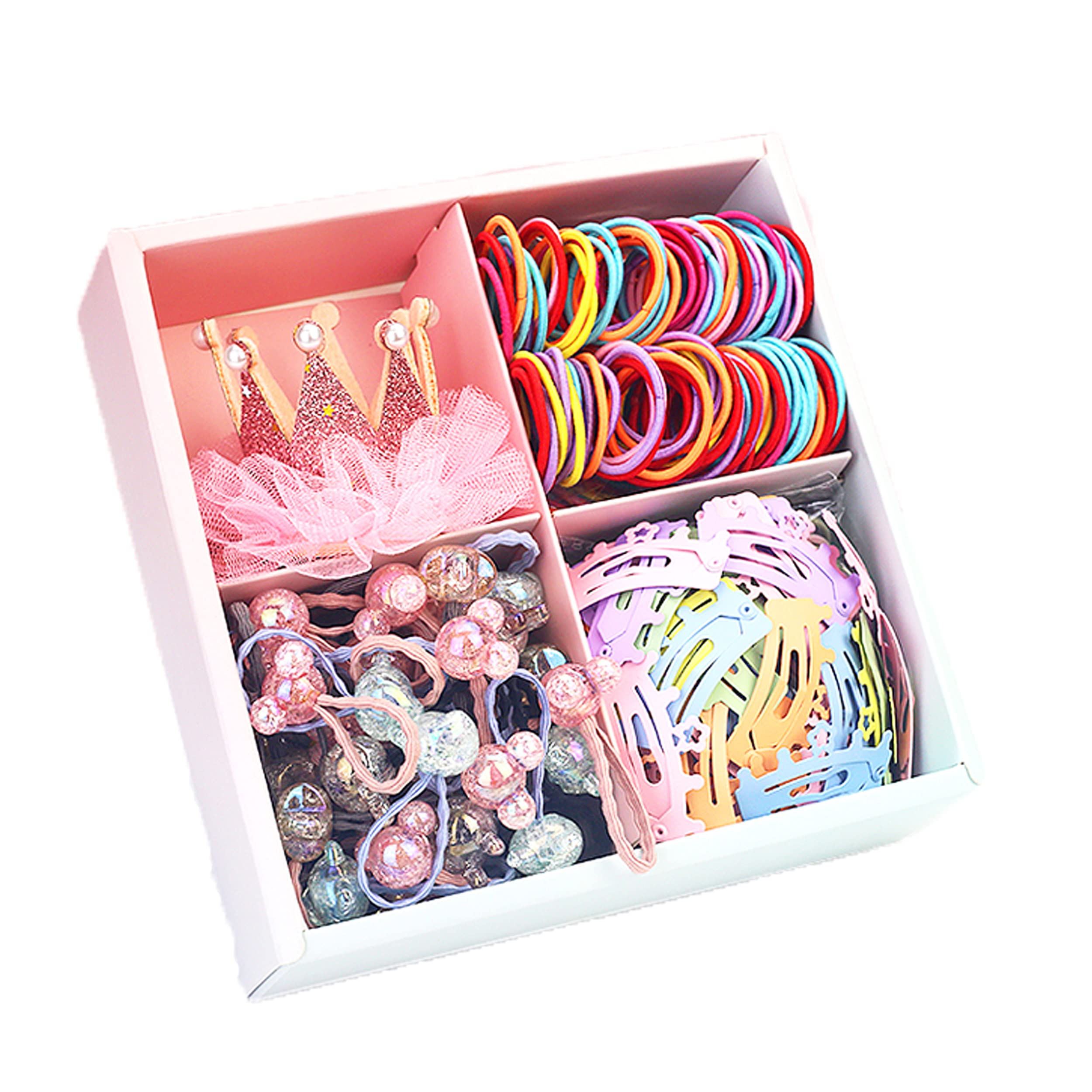 131PCS Color Elastic Hair Bands Crown Lace Hair Clips Mini Hair Claw Clips Barrettes Mouse Hair Bands Hair Ties Holders Kit with Box for Girls Teens Children