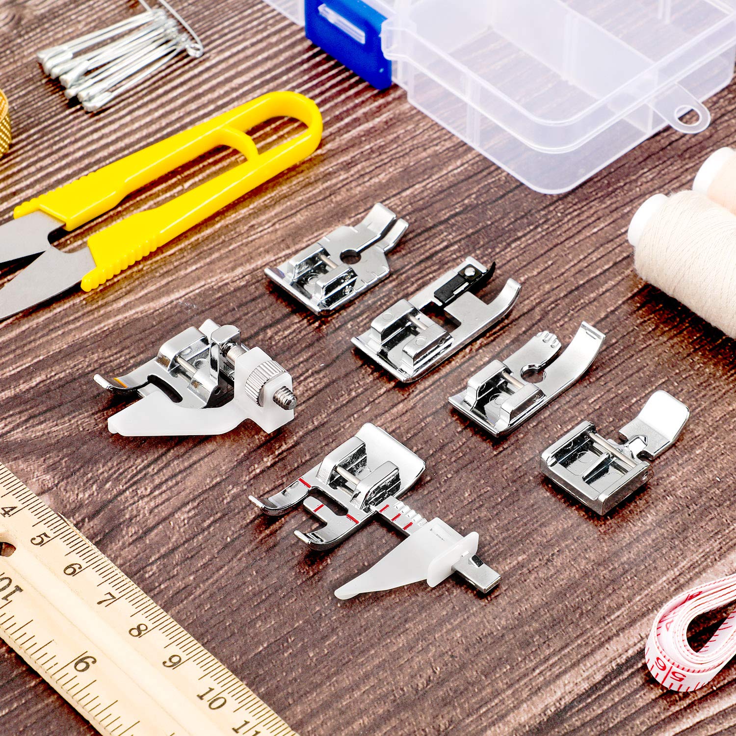 Mudder 12 Pcs Sewing Machine Presser Foot Set Multifunctional Sewing Foot Presser for Gathering Zipper Insertion Joining Embroidery Stitching