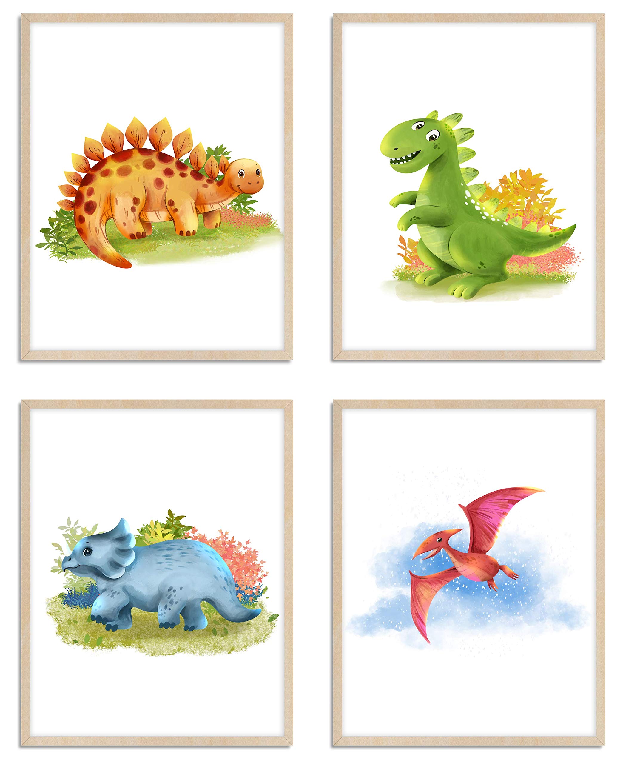 WIETRE Set of 4 Dinosaur Pictures for Children's Room and Baby Room DIN A4 Poster T-Rex Animals (No Frame)