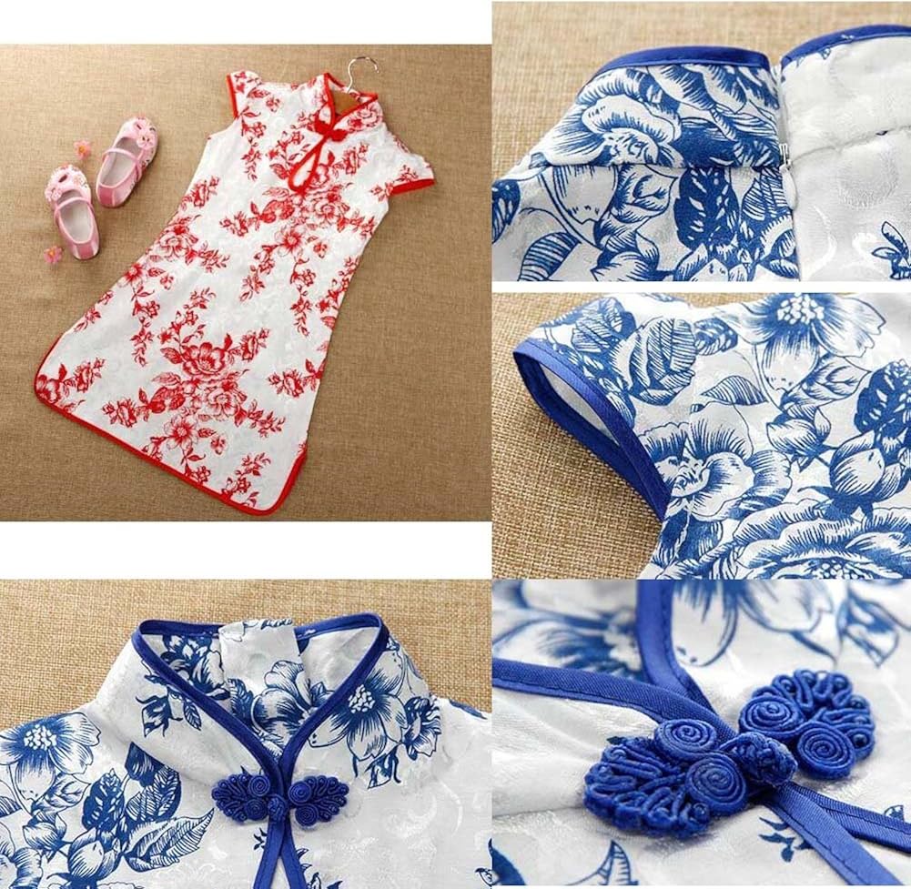East Majik Toddler Baby Girls Chinese Flower Short Sleeve Cheongsam Dress: Clothing