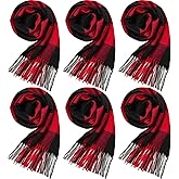 JaGely 6 Pcs Blanket Scarf Warm Soft Winter Scarves for Women Men Classic Black and Red Buffalo Plaid Scarf with Tassel Edge