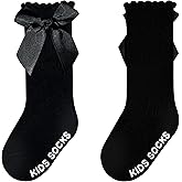 APEXULL Baby Knee High Socks Non Slip Baby Girl Socks Cotton Bow Infant Stockings Ruffle Toddler Long Sock 0-12M/1-2Y