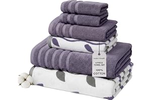 Modern Threads Organic Vines 6-Piece 100% Cotton Towel Set – Yarn Dyed Jacquard & Solid – Includes 2 Bath Towels, 2 Hand Towels, 2 Washcloths – Absorbent, Quick Dry, Soft & Durable – Lavender