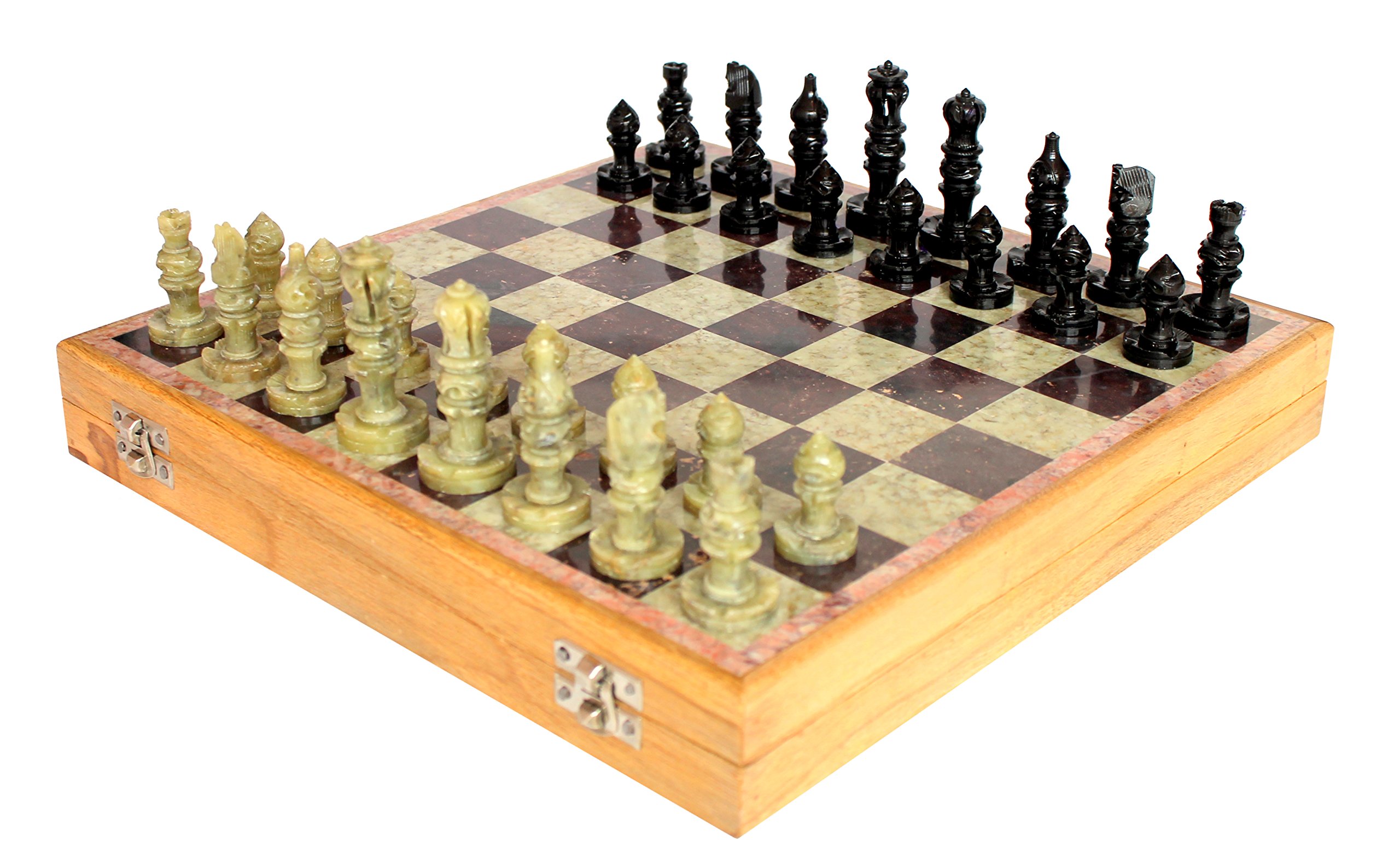 StonKraft - 12" x 12" Stone Wooden Chess Board Game Set + Hand Crafted Stone Chess Pieces