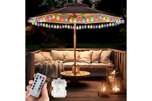 Aurelema Patio Umbrella Lights Crystal String Lights, 4 LED Color 8 Lighting Modes String Lights, 64 LED Lights Waterproof Remote Control Umbrella Lights for Outdoor Yard Beach Party Wedding Decor