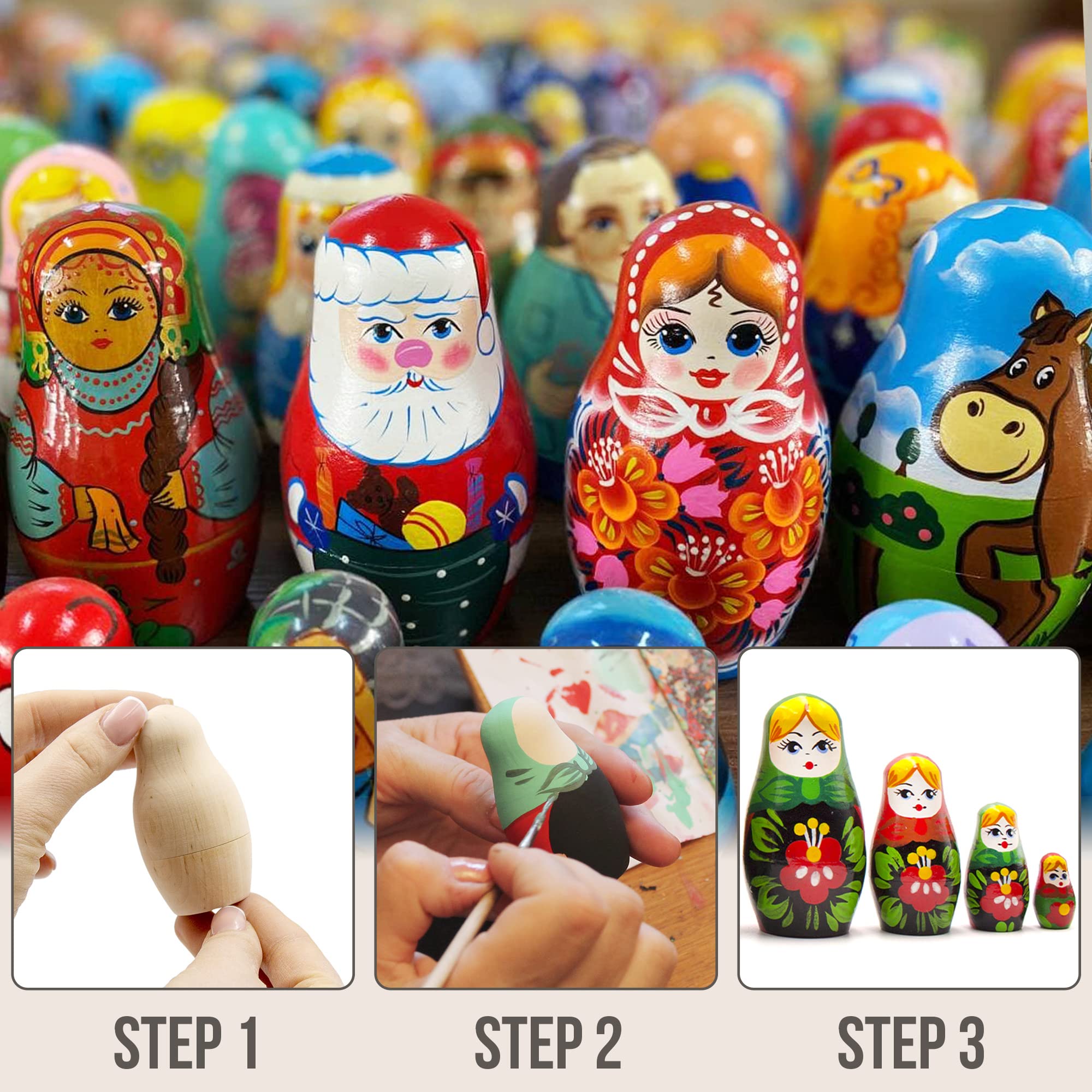 AEVVV Unpainted Blank Russian Nesting Dolls Lot of 10 Sets by 4 pcs - DIY Russian Nesting Dolls to Paint - DIY Blank Doll Wooden