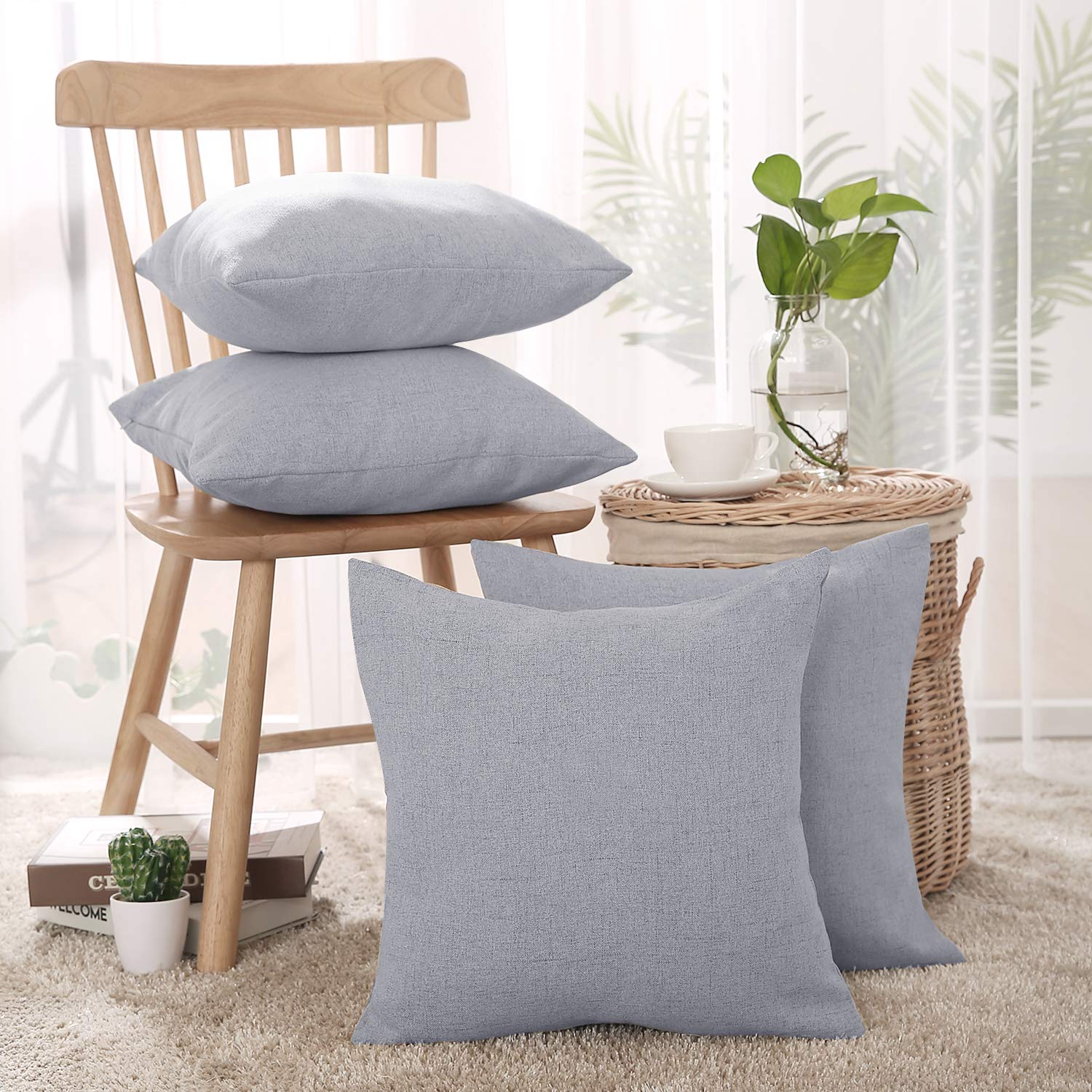 Deconovo Throw Pillow Cases Faux Linen Texture Pillow Covers Cushion Covers for Sofa Cushions with Invisible Zipper 18x18 Inch 4 Pieces Neutral Grey