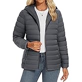 YUCOLEN Women's Puffer Jacket with Hood Lightweight Quilted Padded 4 Pockets Zip-up Coat Winter Jackets for Women