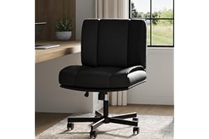 Criss Cross Chair Legged with Wheels, Armless Office Swivel Desk Chair with Comfy PU-Leather and Adjustable Back and Height f