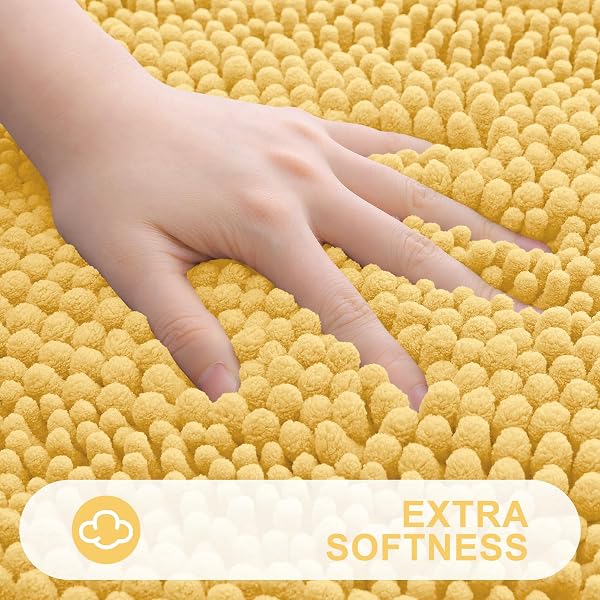 GRANDAILY CHENILLE STRIPED BATHROOM RUGS 59X24, EXTRA THICK AND ABSORBENT BATH MATS, NON-SLIP SOFT PLUSH SHAGGY SHOWER CARPET, MACHINE WASH DRY, BATH RUG FOR BATHROOM, YELLOW
