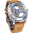 FORSINING Men's Luxury Square Carving Mechanical Watch, Retro Totem Double Sided Hollow Skeleton Self-Wind Automatic Watches, Vintage Leather Strap Wristwatch Reloj para Hombre