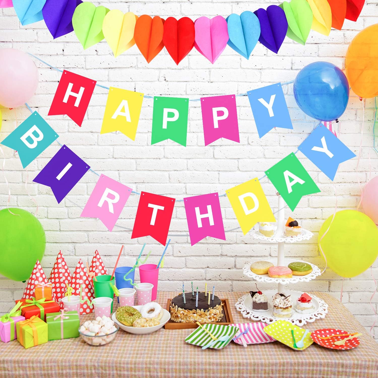 KUUQA Happy Birthday Banner with Rainbow Paper Garland Birthday Bunting for Boys and Girls Decorations Party Supplies - Image 5