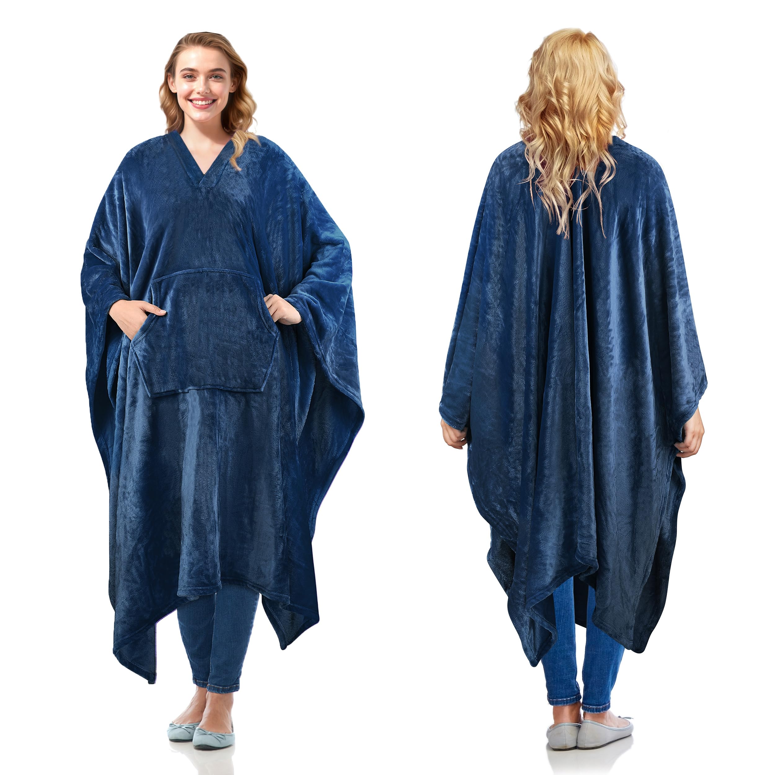 Catalonia Classy Fleece Poncho Blanket Super Soft Warm Cosy Wearable Large Fleecy Blanket for Adult Women Men Fluffy Throw Indoors or Outdoors, 200 x 140 cm Navy