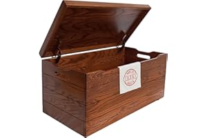 Hope Woodworking Amish Made Wooden Storage Chest Trunk Box with Lid and Handles for Bedroolanket, Clothes, Anti-Slam Hinges, Handmade, Rustic, Oak Wood, Michaels Stain, 36"
