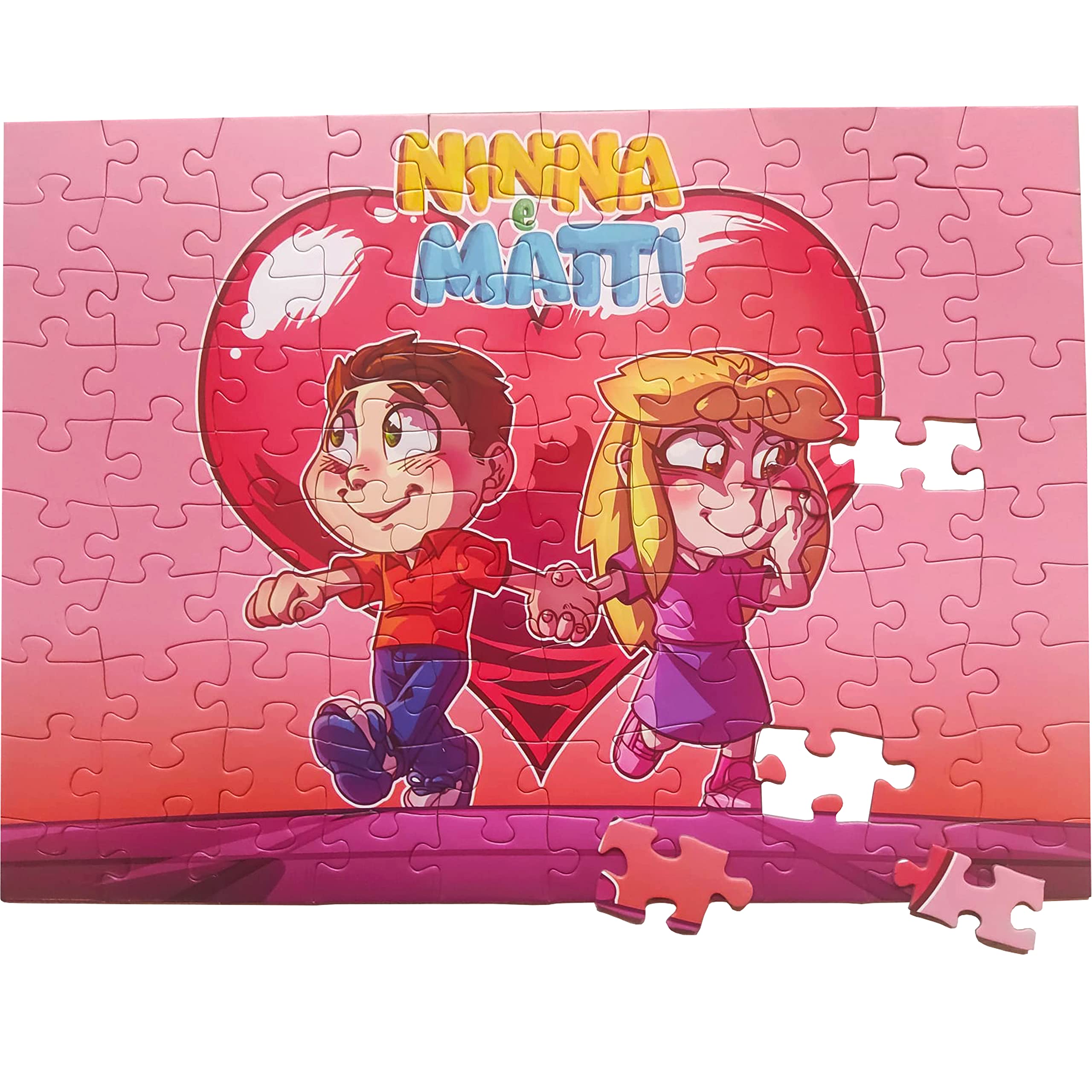 NINNA e MATTI 100 Piece Simple Puzzle for Children, Red Caricature Theme, 52 x 38 cm