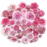 YiYunFloral Artificial Flowers Heads Combo Rose Red Flowers Mix Silk Flowers Heads Pink Bulk Faux Rose for Craft Garland Graduation Cap Wedding Bridal Baby Shower Home Party Decoration DIY Cake Decor