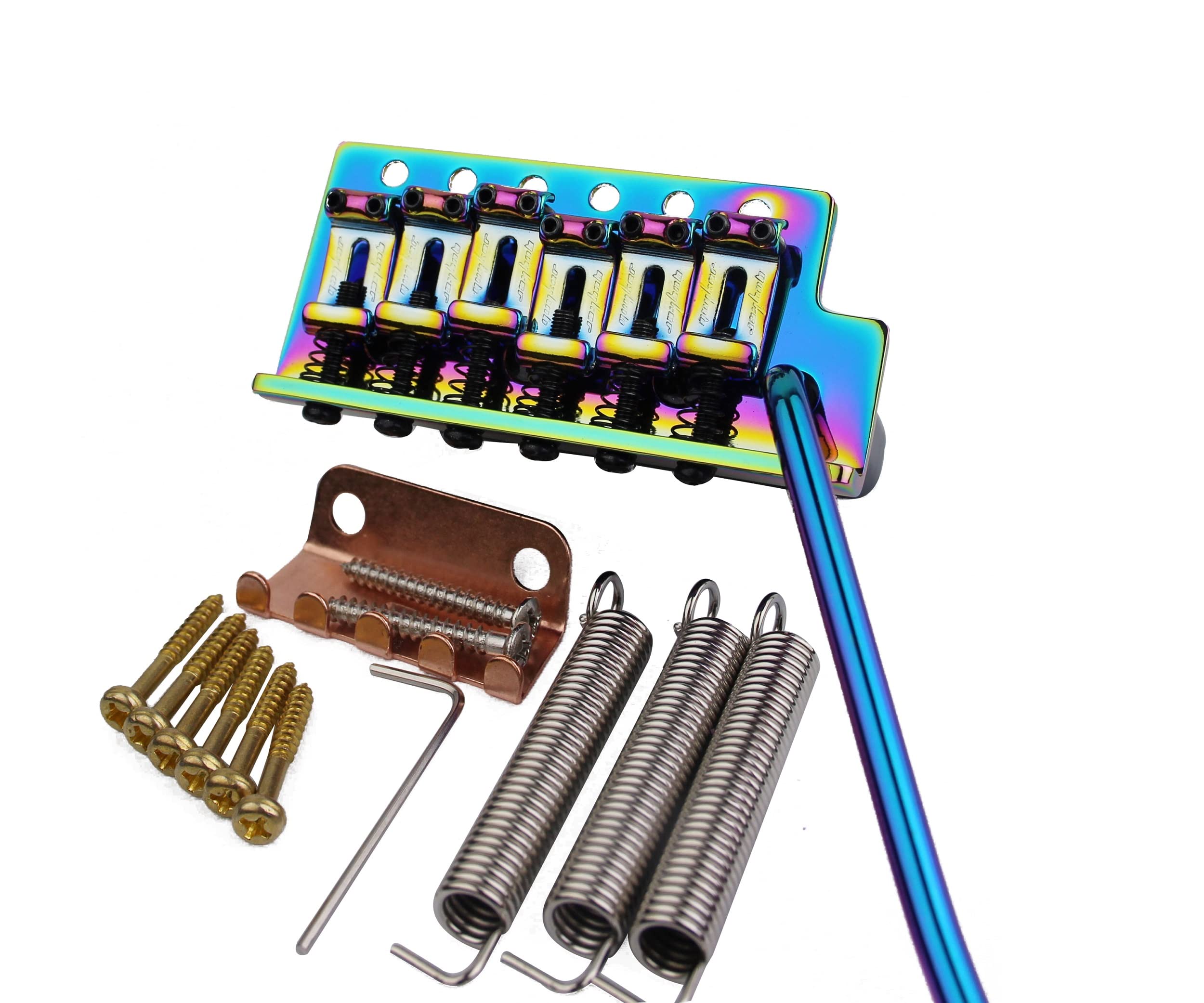 Guyker Tremolo Bridge Vintage Bent Steel Saddles and Zinc Block Compatible with Start ST Electric Guitar (GG-1004, Chameleon Rainbow)