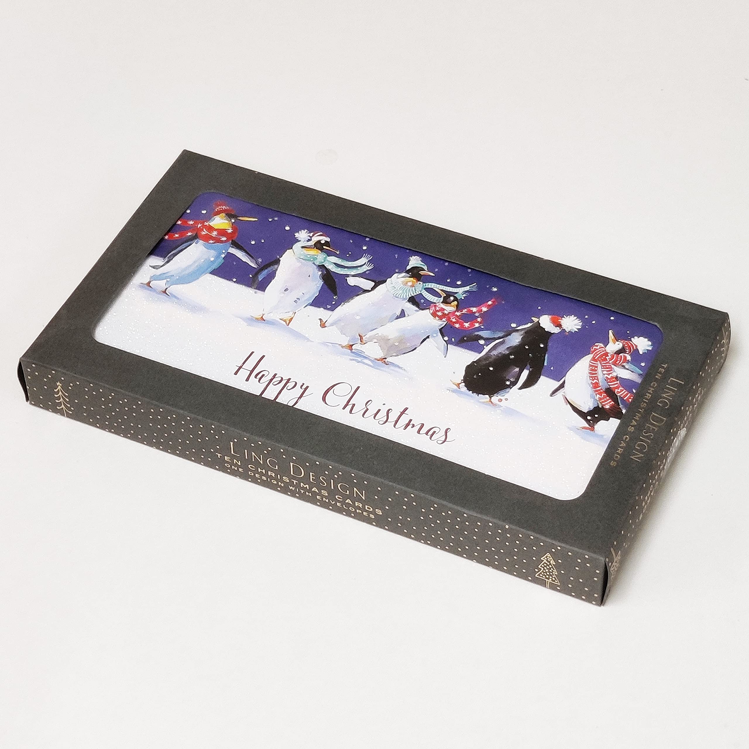 Box of 10 Christmas Cards - Dancing Penguins