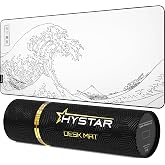 Hystar&reg; Extended Gaming Mouse Pad | L 45" x 20" | 5mm Thick, Waterproof Surface, Smooth Polyester Fabric, and Natural Rubber Base | The Great Wave (White)