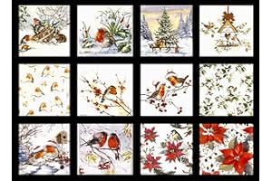 GENERIC 12 Styles Assorted Christmas Napkins for Decoupage - Variety of Winter Bird Designs - Decorative Paper for Beautiful Holiday Crafts - 1 Each 6.5