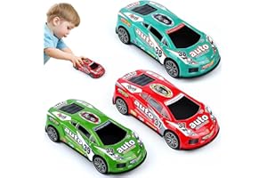 ZOHANINDL 7 inch Friction Power Car Toys Set, Push and Go Pull Back Trucks Wind up Race Car 3 Pack Suitable for Toddlers 3 4 5 6 7 Year Old Kids Toys for Boys and Girls Birthday Party