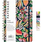 PAPERAGE Lined Spiral Journal Notebook, (Cherry Blossom/Fruit), 160 Pages, Hardcover Journal for Women & Men, Medium 5.5 in x 8 in - 100 GSM, Thick Paper, Spiral Notebook for Work, School & Journaling