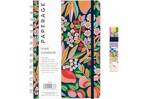 PAPERAGE Lined Spiral Journal Notebook, (Cherry Blossom/Fruit), 160 Pages, Hardcover Journal for Women & Men, Medium 5.5 in x 8 in - 100 GSM, Thick Paper, Spiral Notebook for Work, School & Journaling
