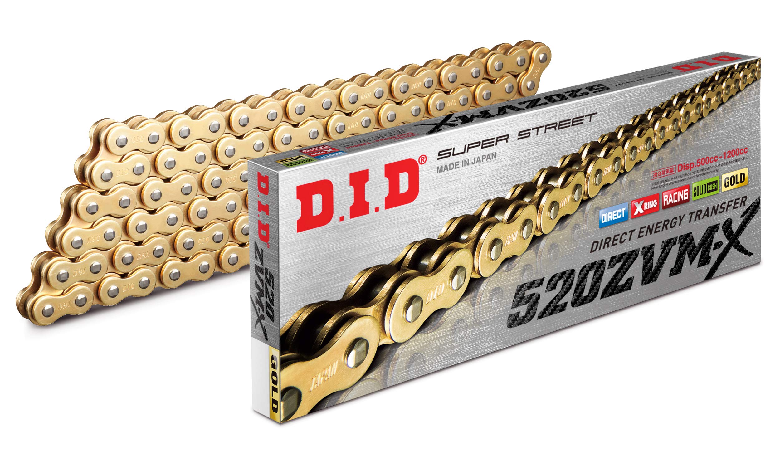 DID Chain 520 ZVMX, 106 Links (X-Ring Gold), Open with Rivet Lock
