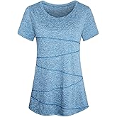 Workout Tops for Women Short Sleeve Shirts for Women Quick Dry Line Decor Yoga Tops