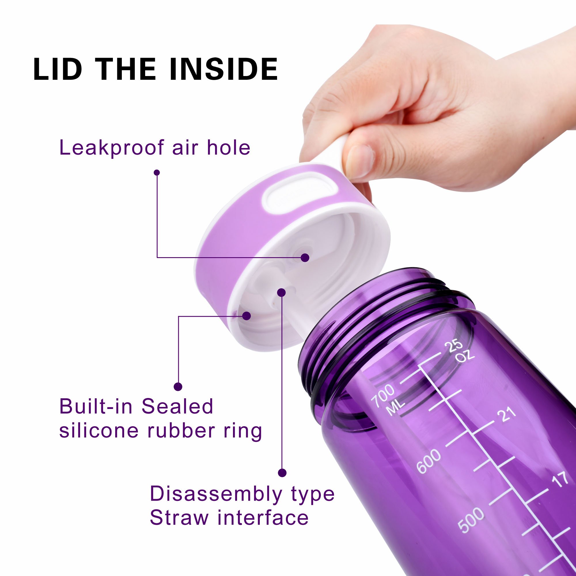 School Water Bottle with Straw Handle BPA Free Leak Proof Tritan Material for Exercise Travel Camping Picnic and More 28oz (Violet)