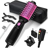 Dual Voltage Travel Hair Dryer Brush (100V-240V), Automatic Hot Air Brush with EU&UK Plug, 2 Inch Oval Barrel One Step Blow Dryer Brush and Negative Ion Anti-frizz Styling Brush