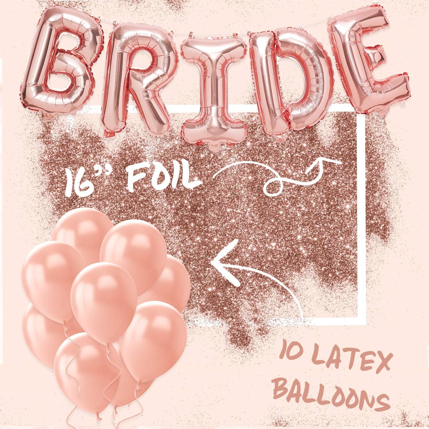 xo, Fetti Bachelorette Party Decorations Rose Gold Glitter Kit - Bridal Shower Supplies | Bride to Be Sash, BRIDE Balloons, Tiara, Wifey For Lifey Banner, Veil + Bride Tribe Tattoos: Kitchen & Dining