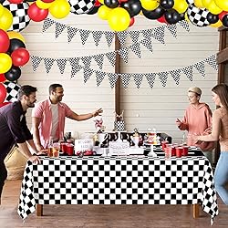 WNINK 2 Pack Race Car Table Cloth Black and White