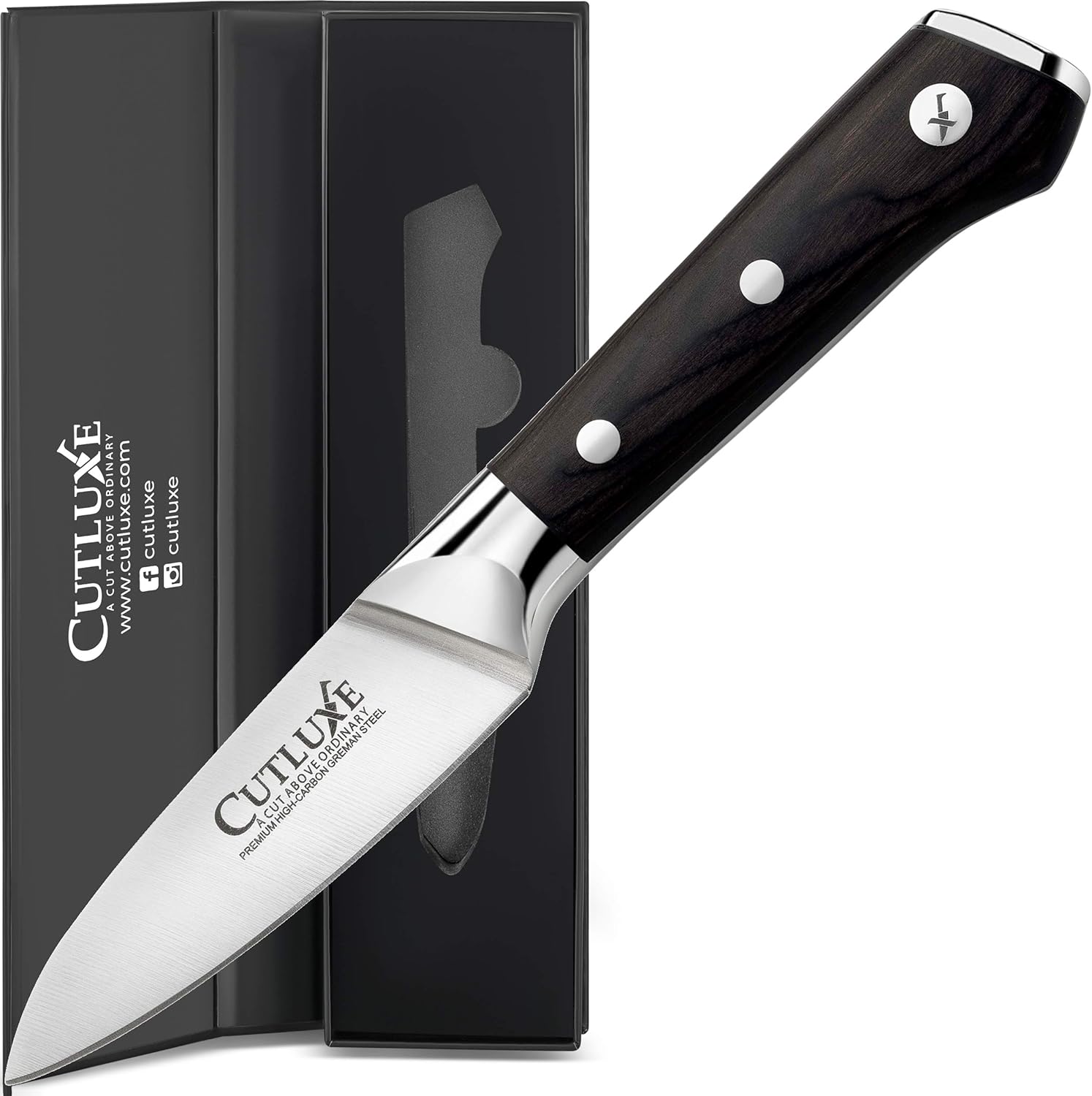 Amazon Com Cutluxe Paring Knife 3 5 Inch Kitchen Knife Forged Of German High Carbon Stainless Steel Full Tang Ergonomic Handle Razor Sharp Blade For Peeling Slicing And Trimming Kitchen Dining