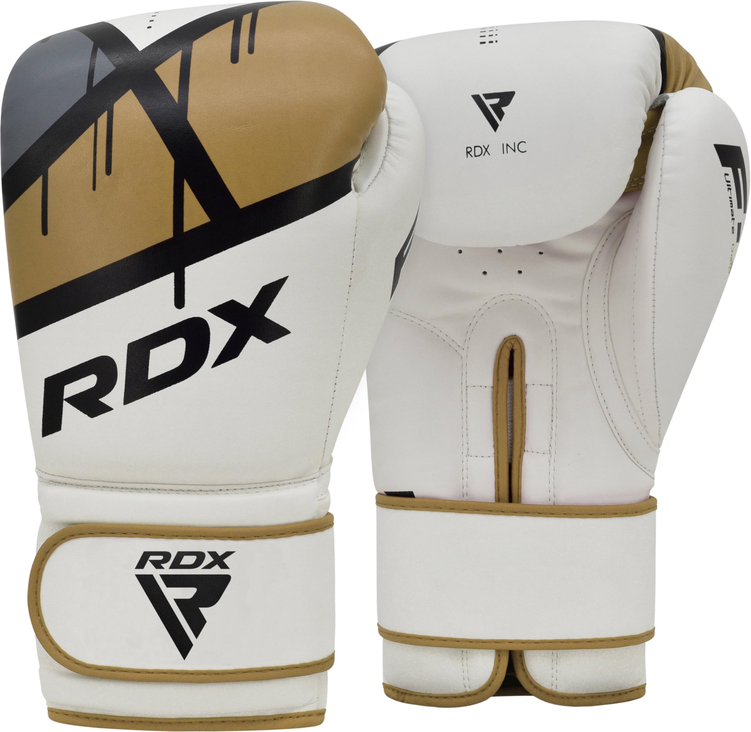 RDX Boxing Gloves Ego Muay Thai Training Maya Hide Leather Sparring Punching Bag Mitts kickboxing Fighting, Gold, 10 oz