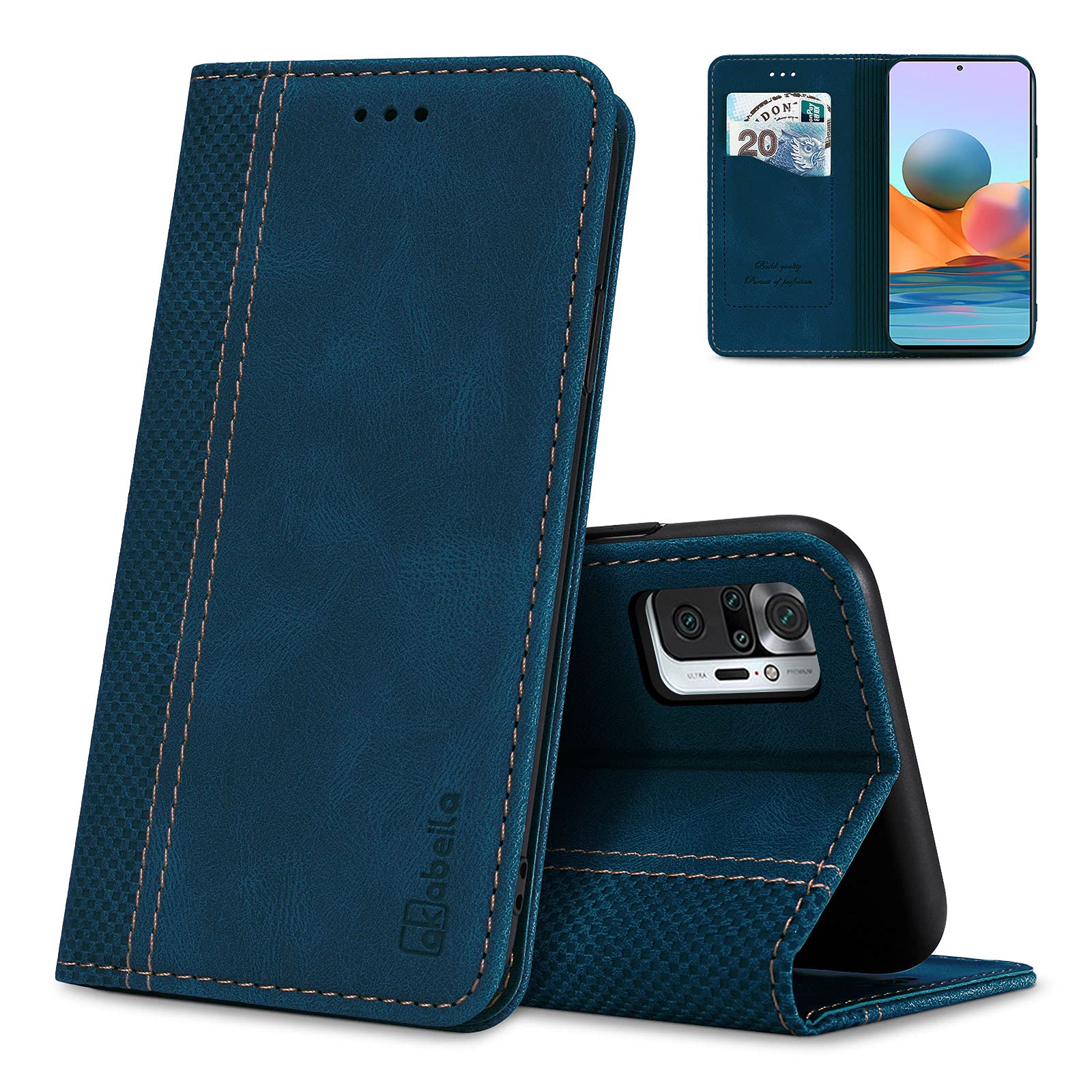 AKABEILA Case for Xiaomi Redmi Note 10 Pro/Note 10 Pro Max PU Leather Flip Wallet Case with Magnetic Closure Kickstand Card Slots Folio Phone Case Cover Shockproof Blue — image 1