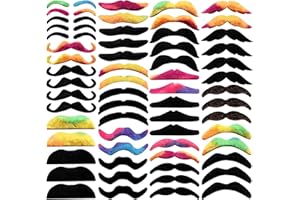 JNNZZGGU 60 Pcs Fake Mustaches,Self Adhesive Novelty Moustaches,Colorful Fake Beards Mustache for Mustache Party,Halloween Festival,Performance Supplies Multi