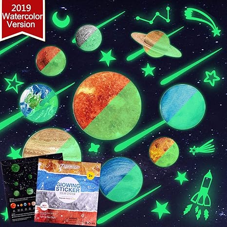 Tepsmigo 68pcs Glow In The Dark Stars And Planets Wall Stickers 9 Planets 28 Stars 12 Shooting Stars 19 Constellation Symbols Bright Solar