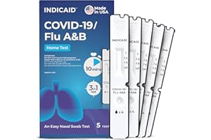 INDICAID COVID-19/Flu A and B 3-in-1 Combo Rapid Antigen Test – FDA 510(k)-Cleared - Results in 10 Minutes - Made in USA - 5 Tests - OTC for Home and Business - Easy to Use - FSA/HSA Approved Product