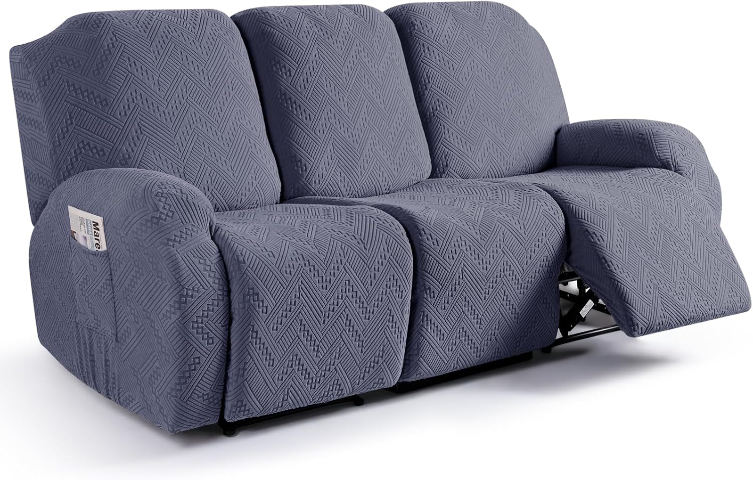 Slipcovers - Ruaozz Stretch Recliner Sofa Covers 3-Pieces Reclining Couch Covers with Pockets Jacquard Reclining Sofa Covers 3 Seater Soft Washable Furniture Protector with Elastic Bottom (3 Seater, Grey)