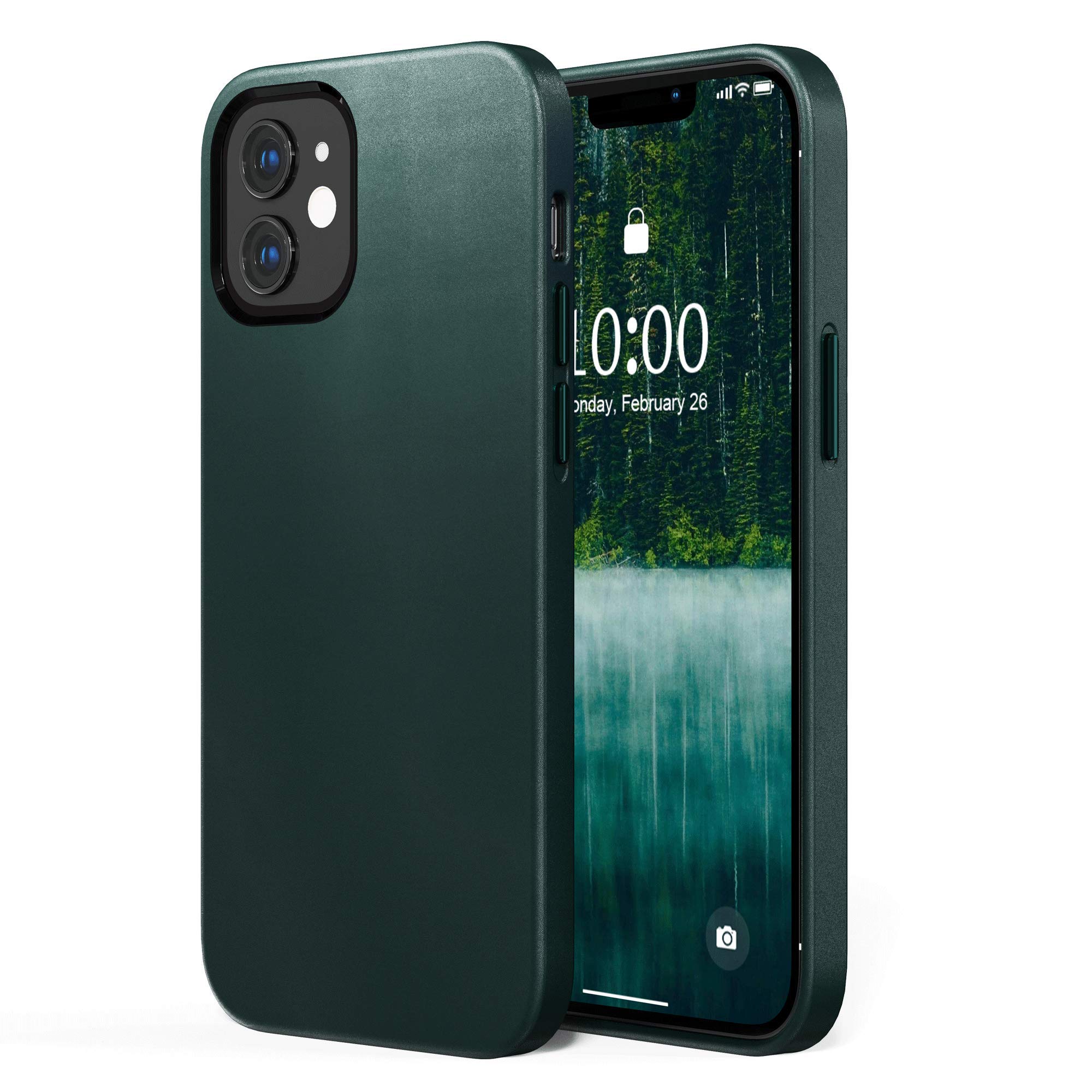 SURPHY Leather Case Compatible with iPhone 12 mini Case 5.4 inch, Premium PU Leather Case Cover (with Metallic Buttons & Microfiber Lining) for iPhone 12 mini, Green