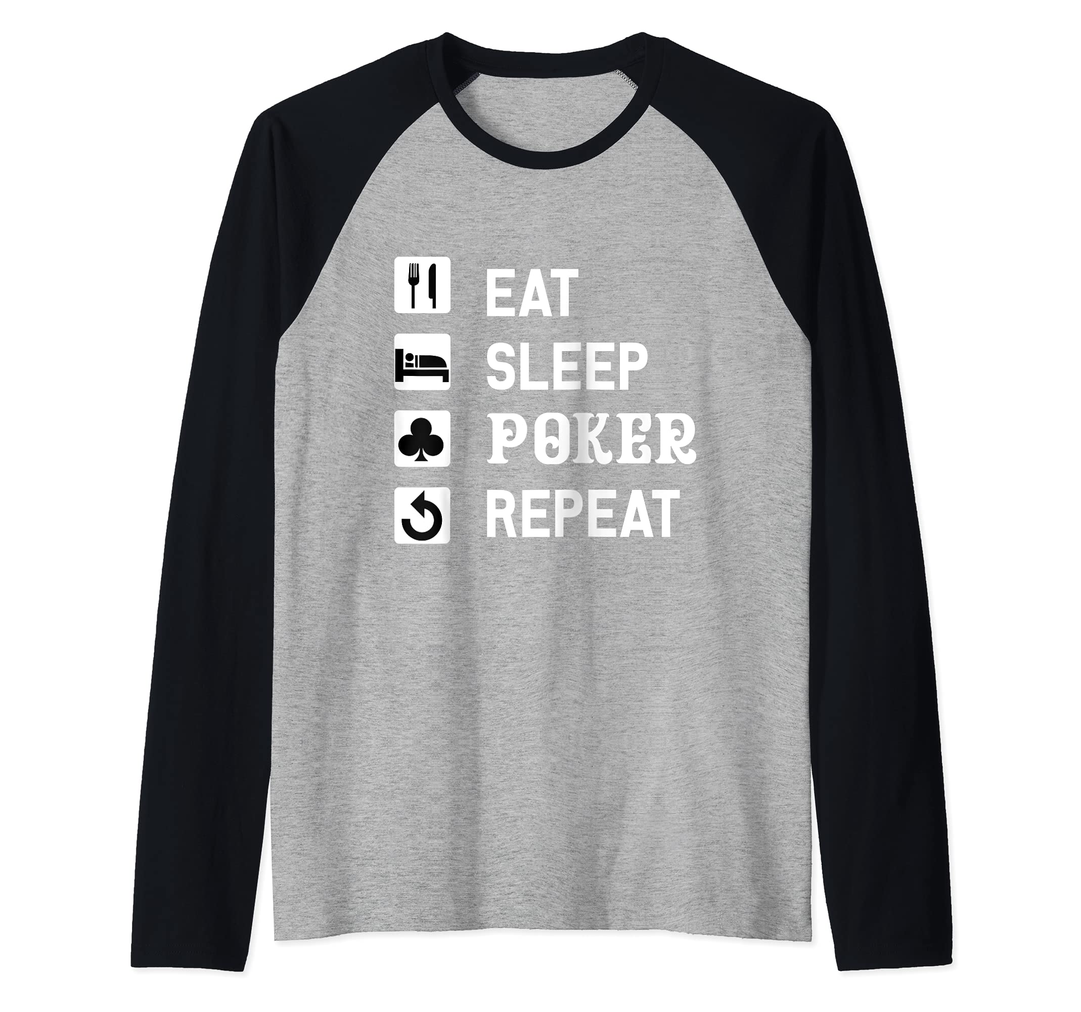 Eat Sleep Poker Repeat Playing Cards Game Holdem Player Raglan Baseball Tee