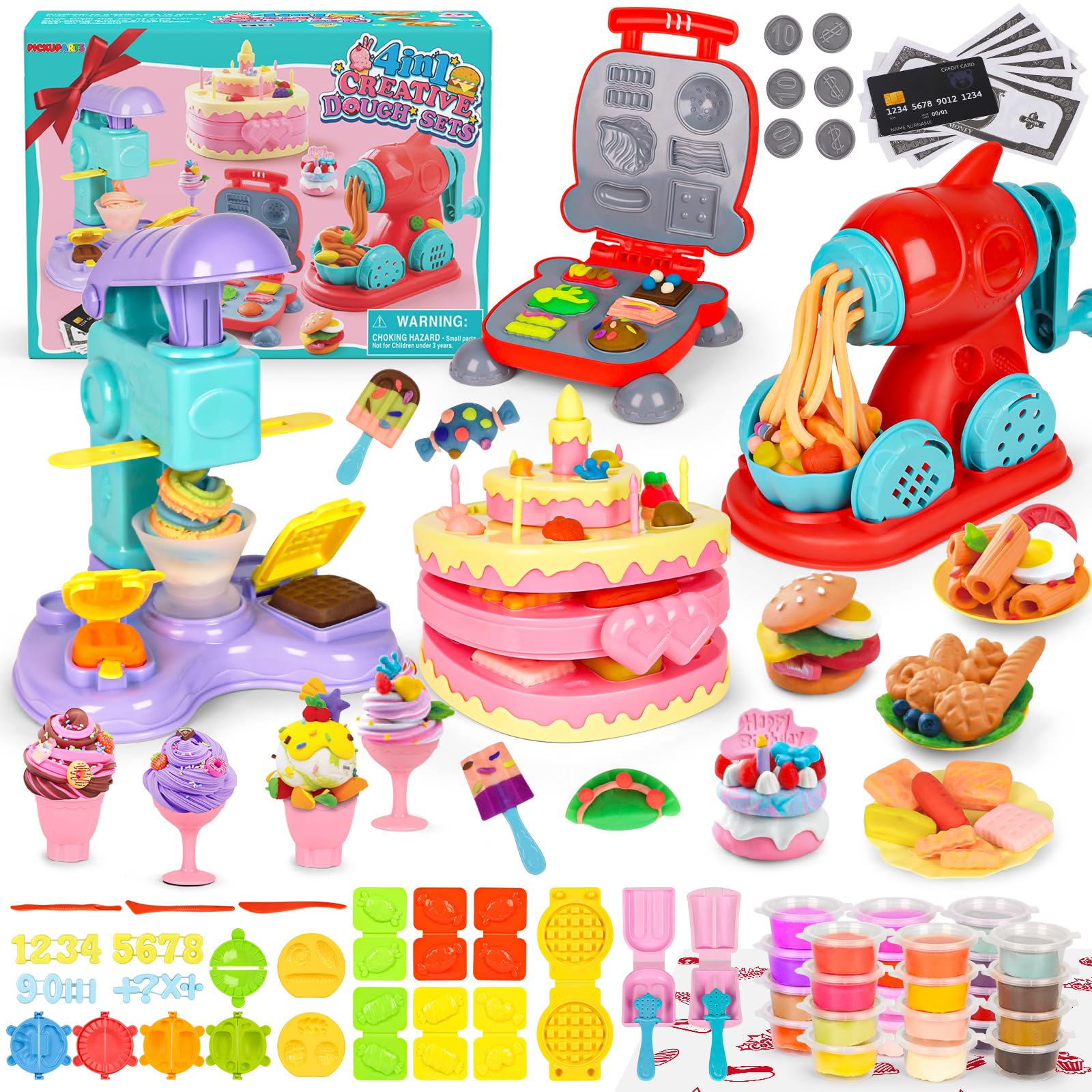 Photo 1 of 4-in-1 Playdough Sets for Kids 2-4-8 Ultimate 87 PCS Play Dough Tools, 24 Clay Creative Kitchen Set Ice Cream Hamburger Cake Noodle Maker Arts Crafts Food Toys Gifts for Boy Girl Kids Age 3 4 5 6