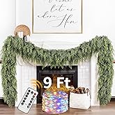 Cedar Christmas Garland with Lights for Mantle - Decorations 9ft Realistic Lighted Faux Pine Garlands for Xmas Home Decoration Indoor Stairs Railing Fireplace Outdoor 9 ft Prelit Garland Door Decor