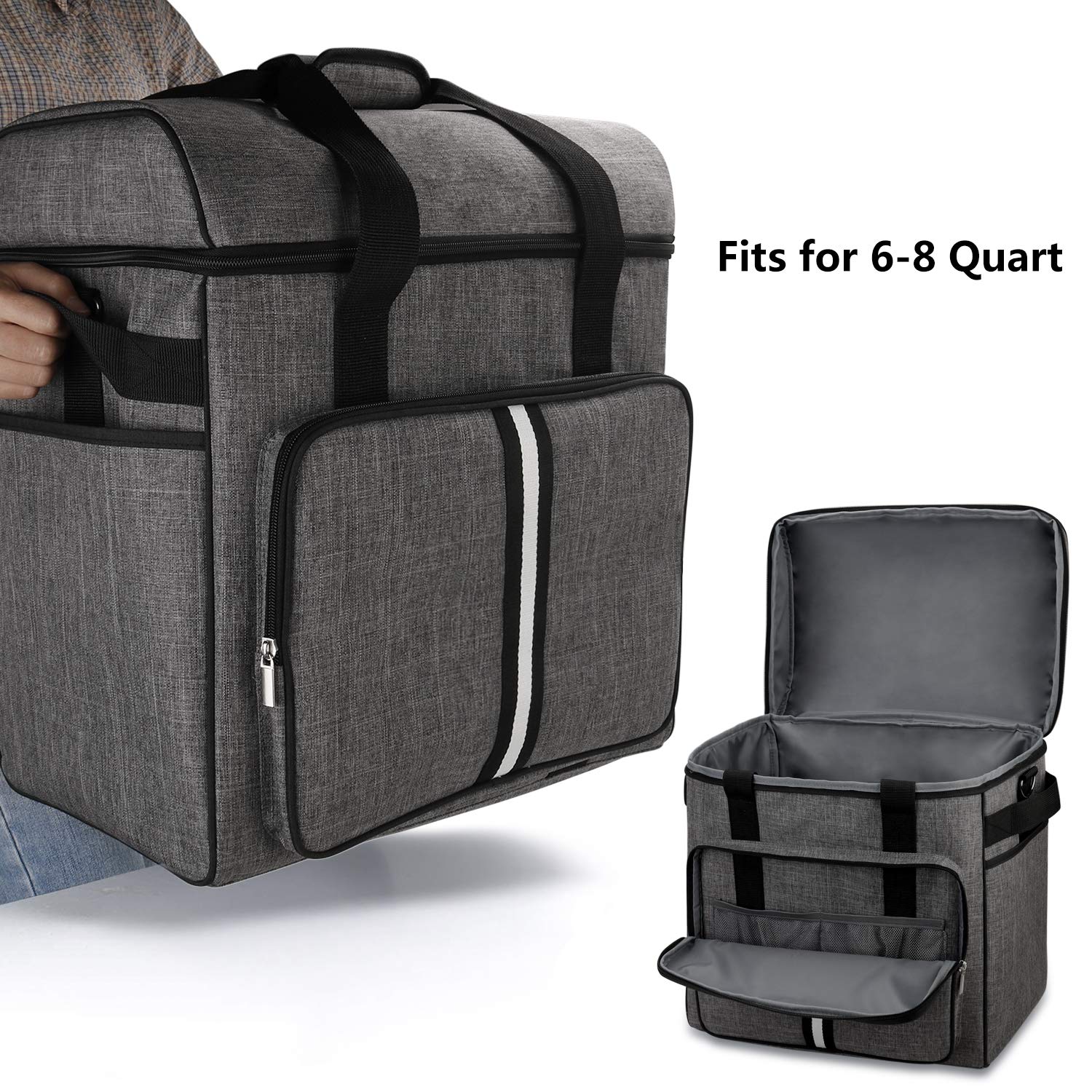 BAGLHER Heavy Duty Kitchen Mixer Cover for 6-8 Quart Stand Mixers, 2-in-1 Shoulder & Hand Carrying Case with Accessory Pockets (15”x10.5”x17”, Grey)